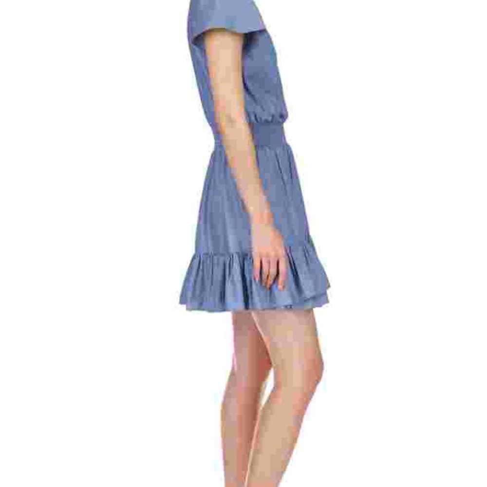 MICHAEL MICHAEL KORS Womens Blue Smocked Ruffled Tiered Unlined Pullover Flutter - Picture 3 of 4
